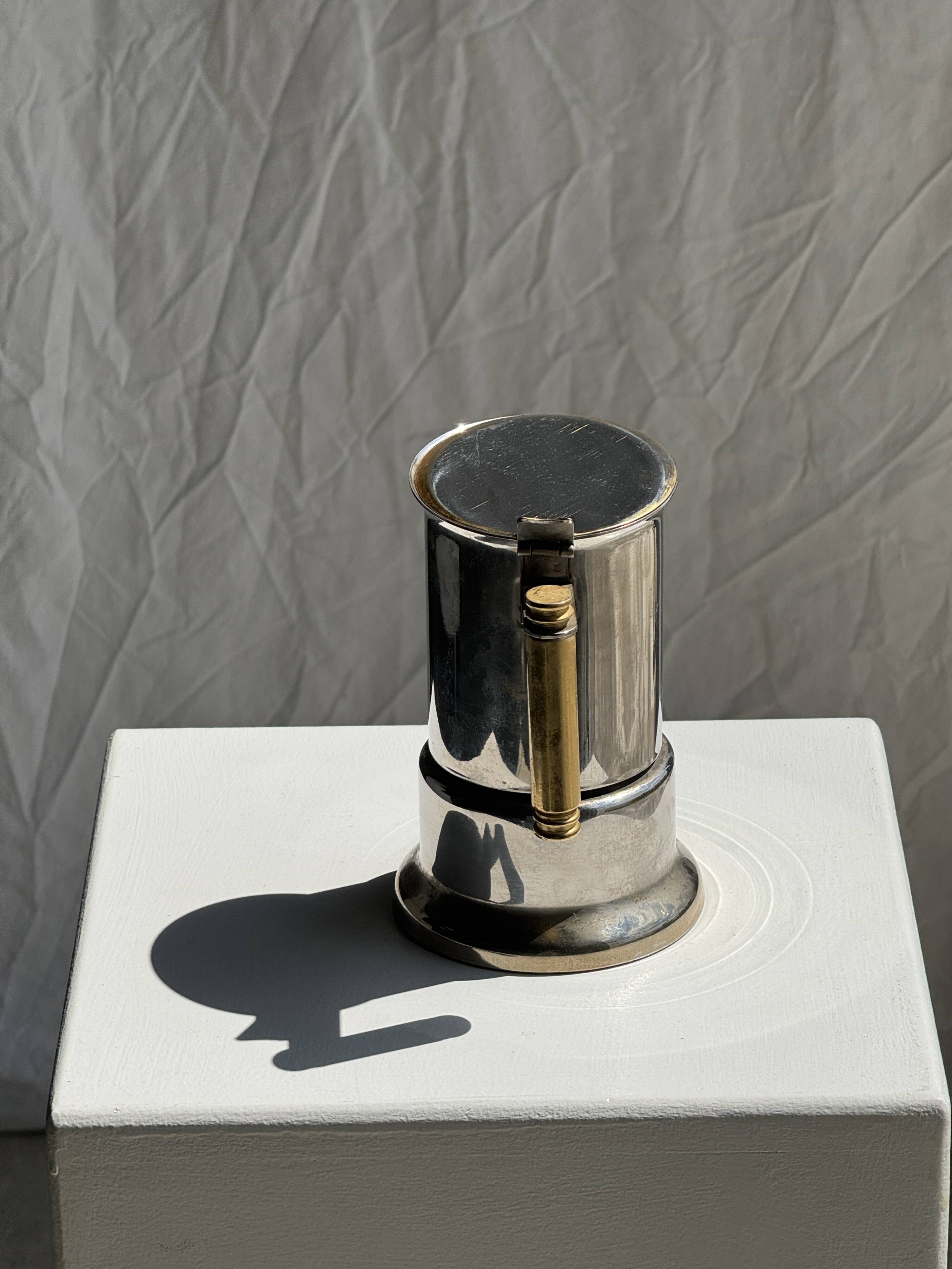 Small silver and gold Italian coffee maker Alpu-F Puppieni in stainless steel