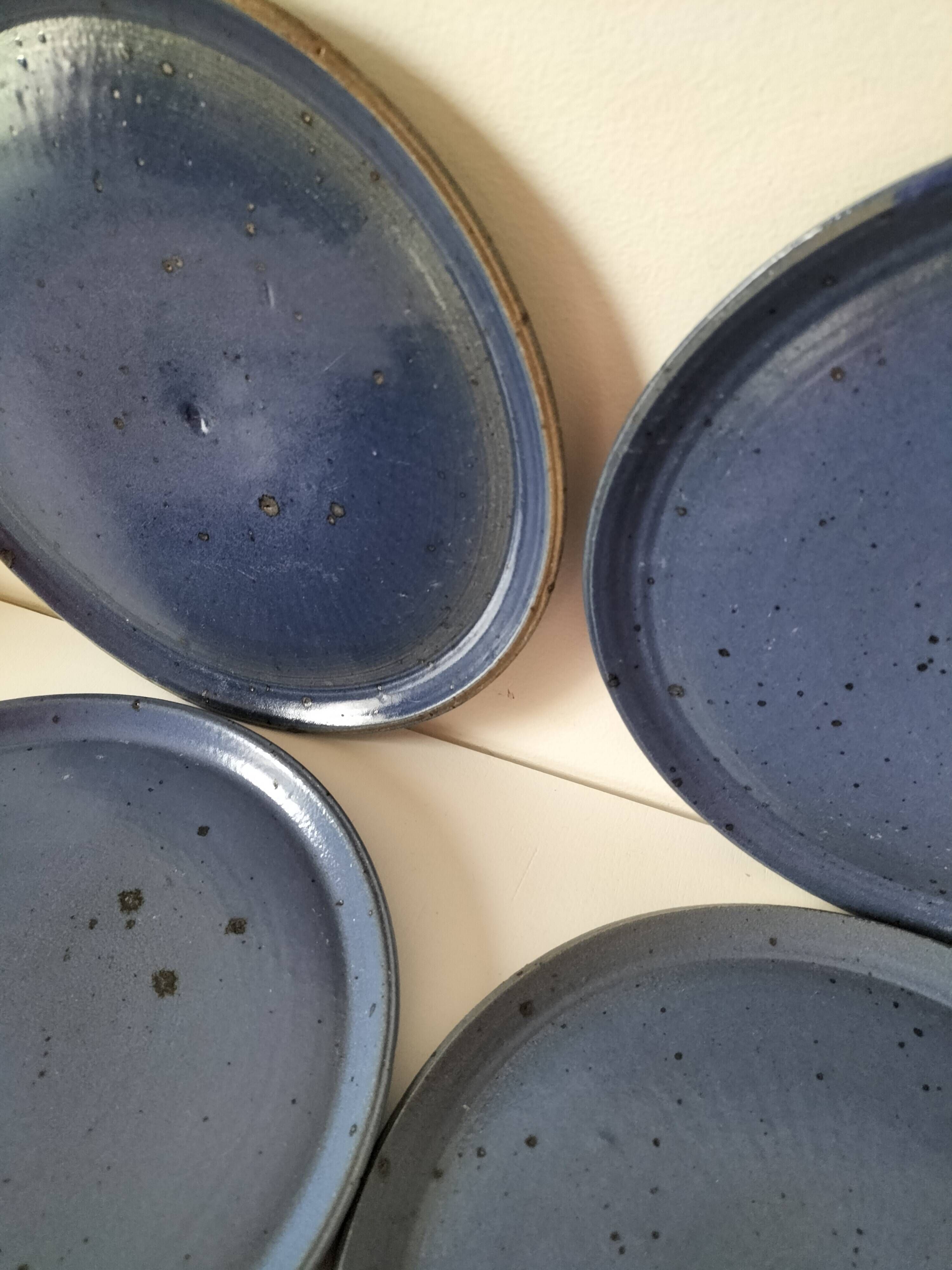 6 speckled midnight blue stoneware dinner plates