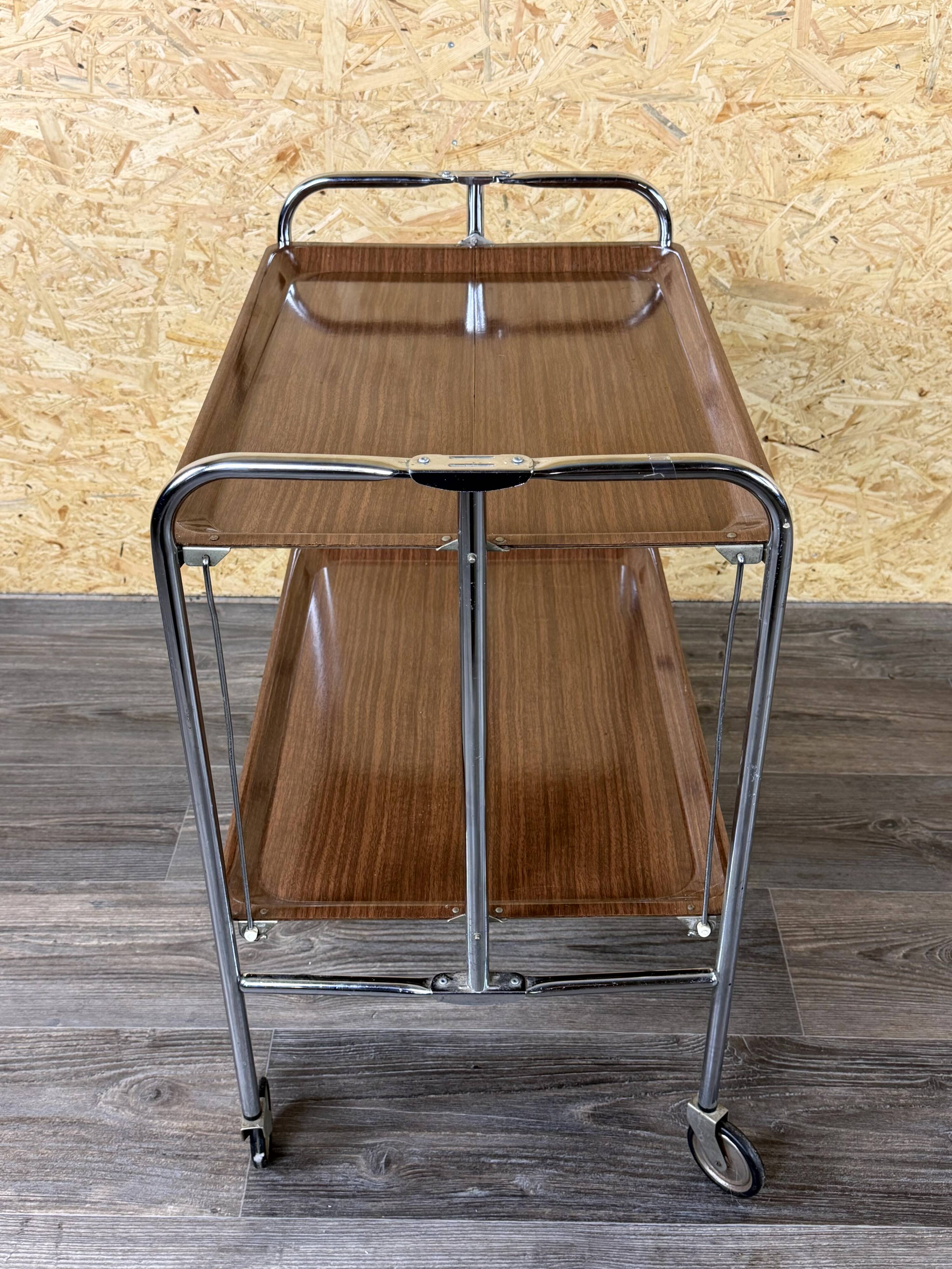1960s 1970s Serving Cart Dinette Side Table Space Age Design Chrome Brown