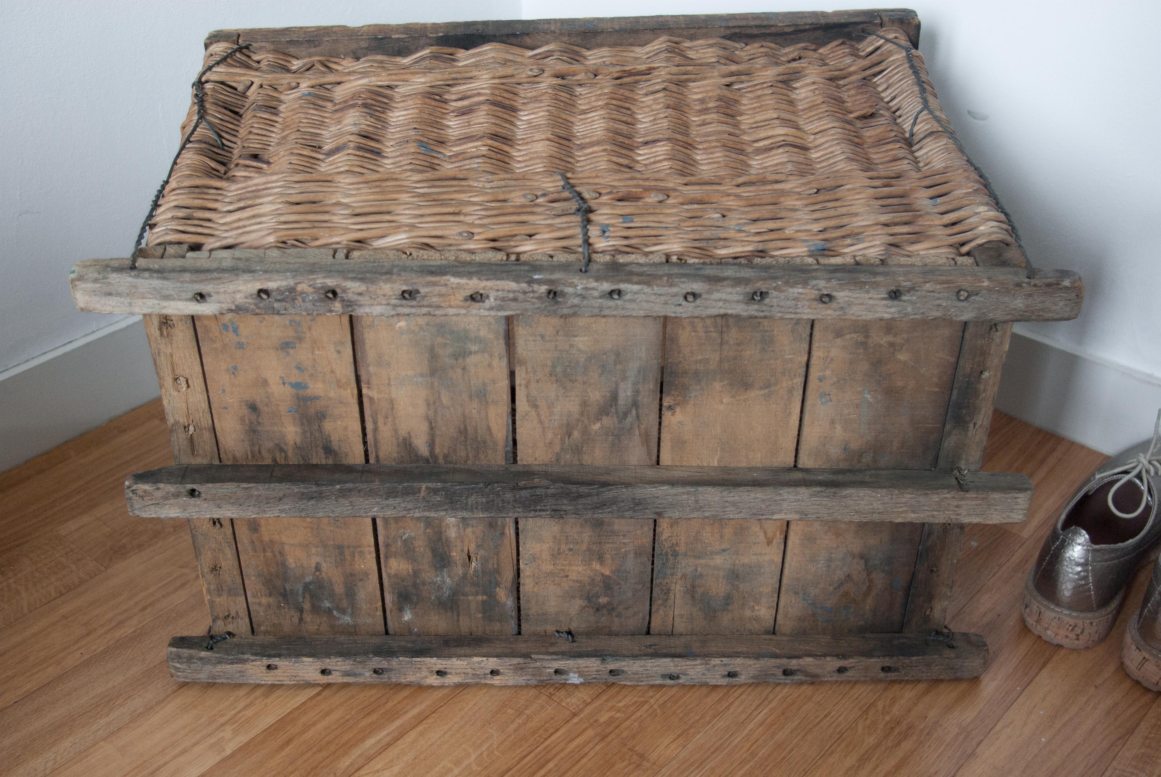 Wicker basket and wood