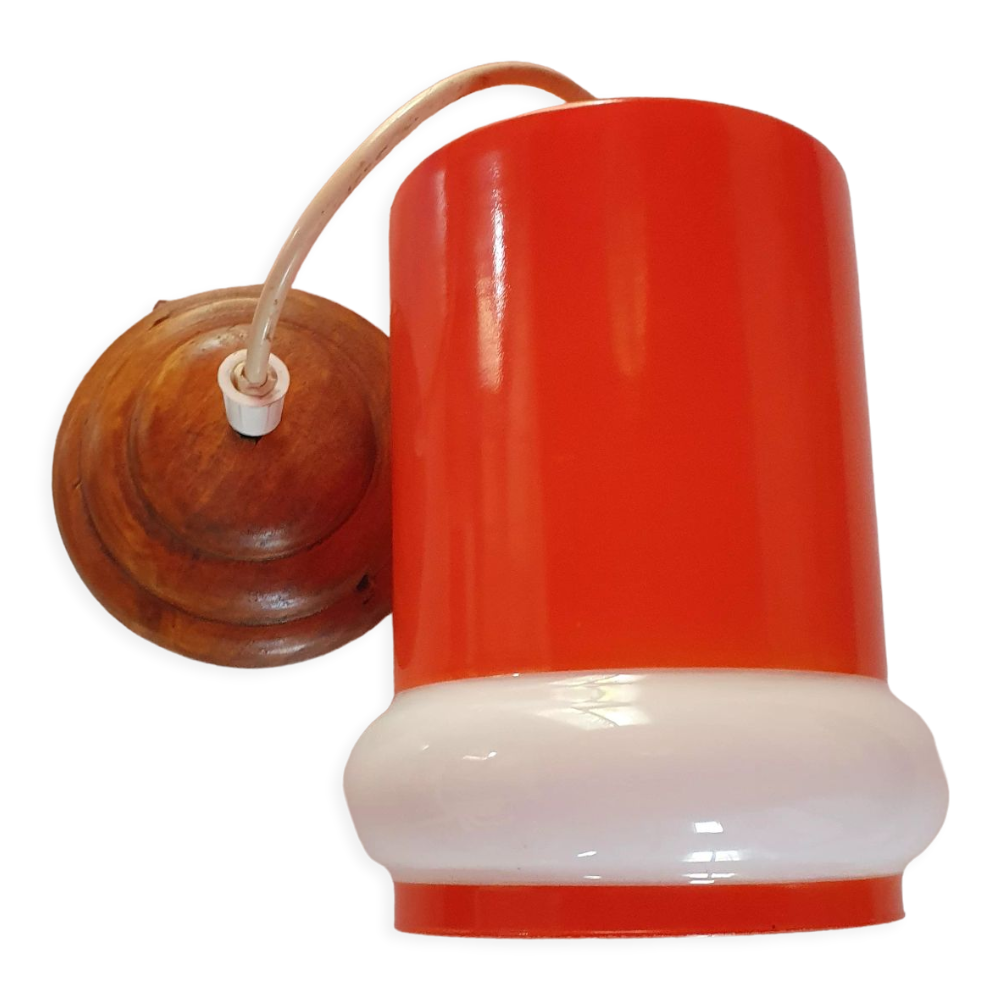 Suspension opaline vintage années 70 orange et blanc état impeccable .