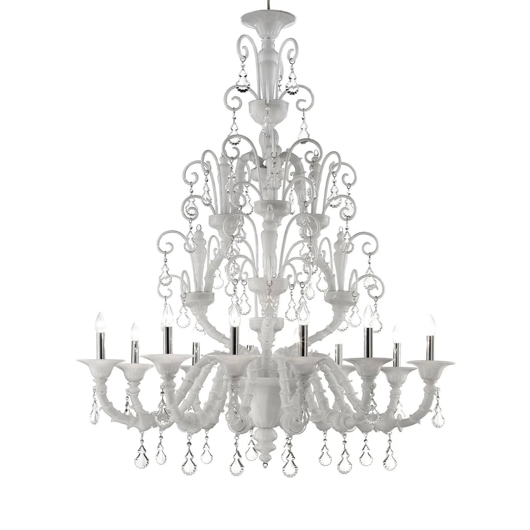 Imperial Venetian Modern White "Ca' Rezzonico" With Curls Murano Glass Chan