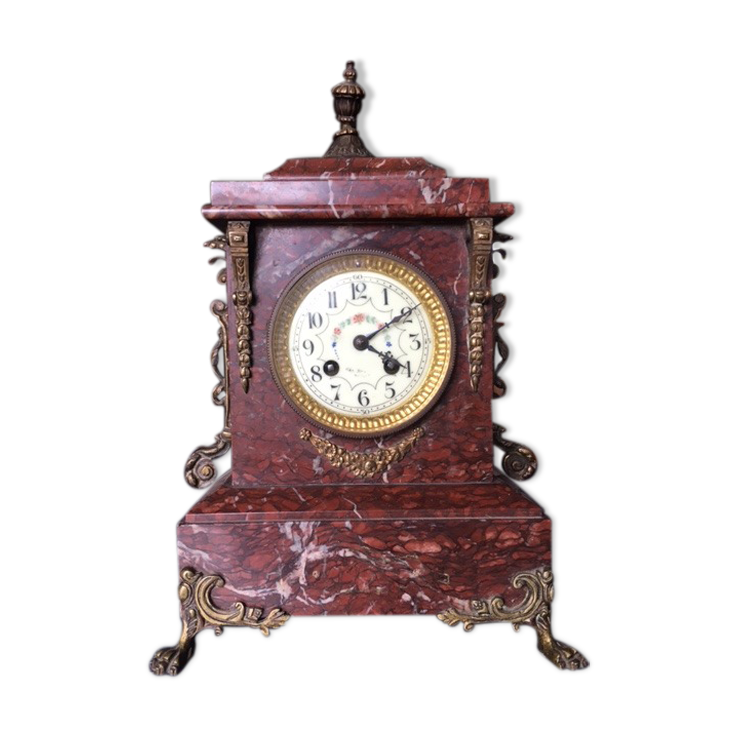 Napoleon III pink marble chimney clock