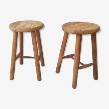 Set of 2 vintage pine stools