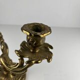 Pair of gilt brass candlesticks with two arms – Louis XV Rococo style