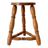 Vintage tripod stool in beech wood.
