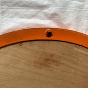 Vintage round wall mirror in orange painted wood - diameter: 48 cm