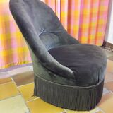 Fauteuil crapaud en velours vert foncé
