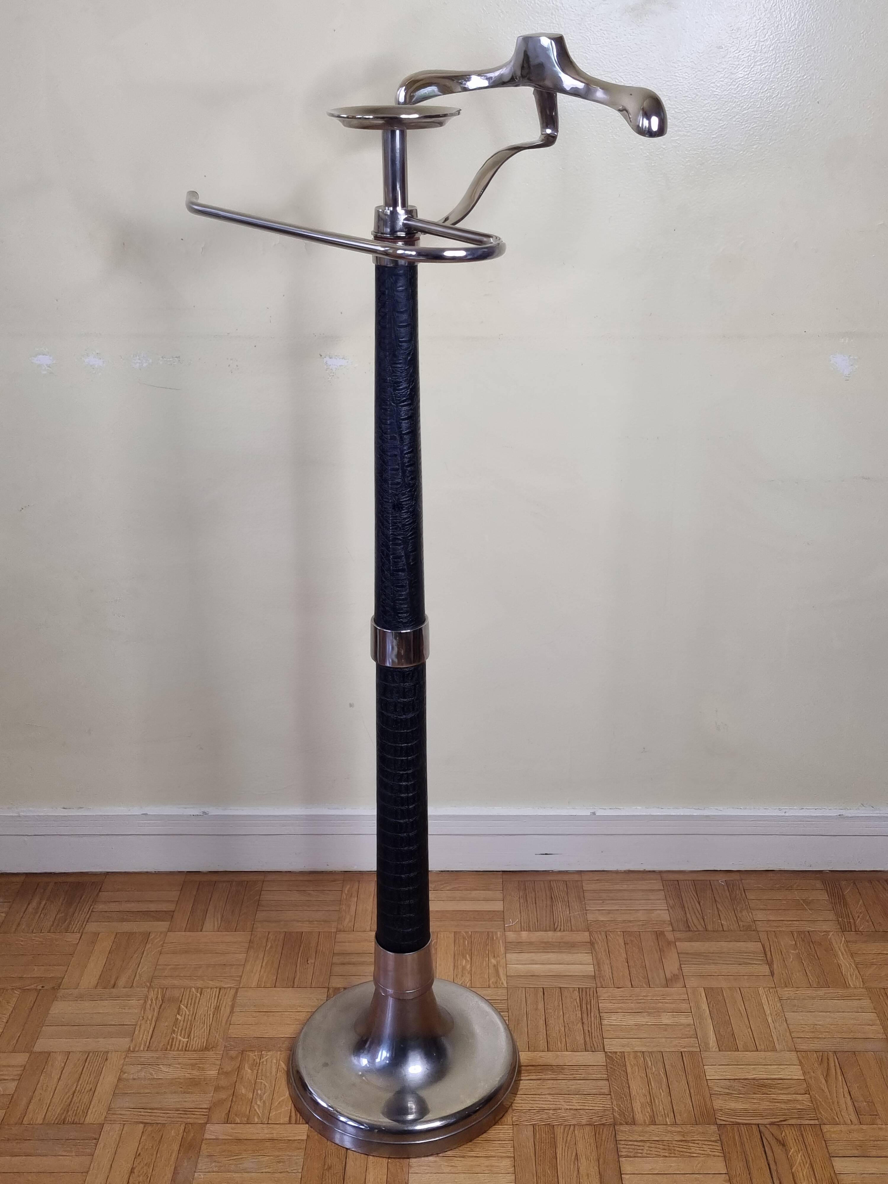 Vintage metal and leather valet stand, 1980s, 125 cm
