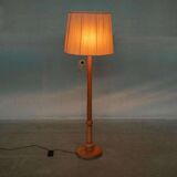Vintage Swedish wooden floor lamp with pleated shade from the 1960s.