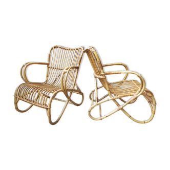 Paire de fauteuils en rotin