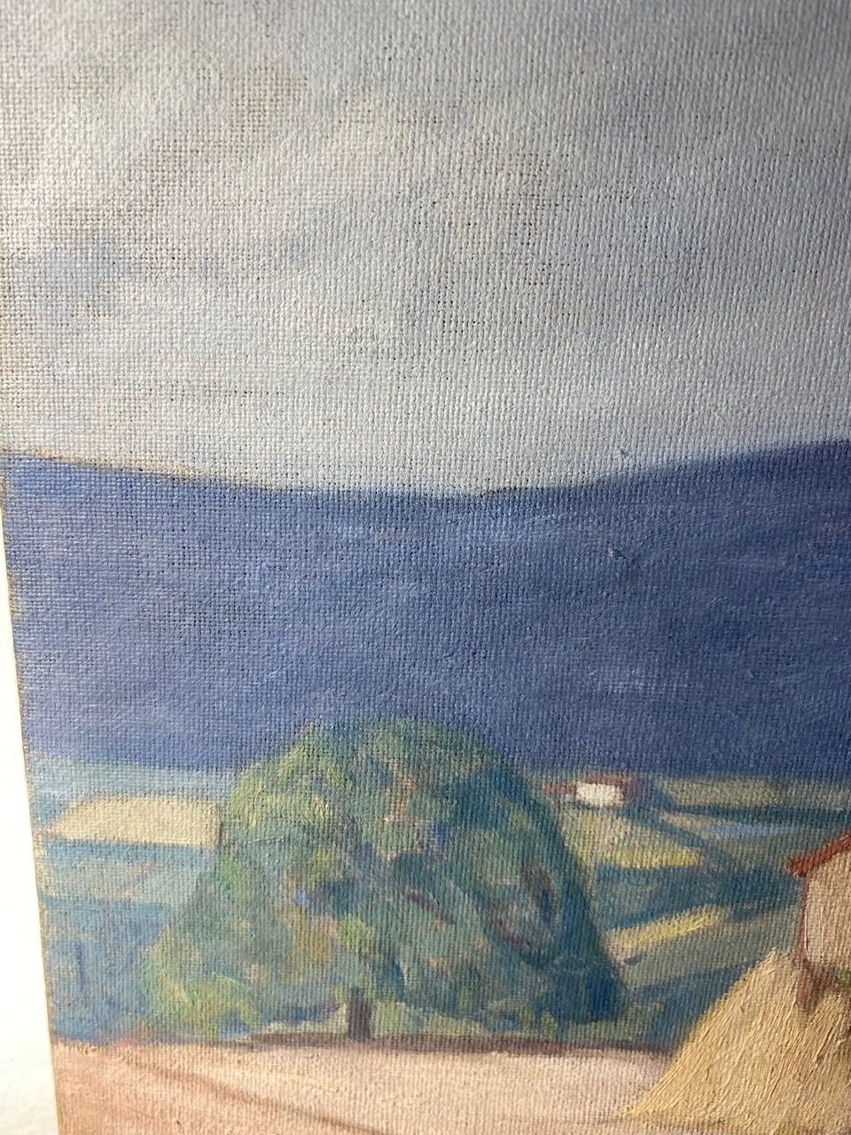 Old painting, landscape Monts du Lyonnais, signed and dated 1947