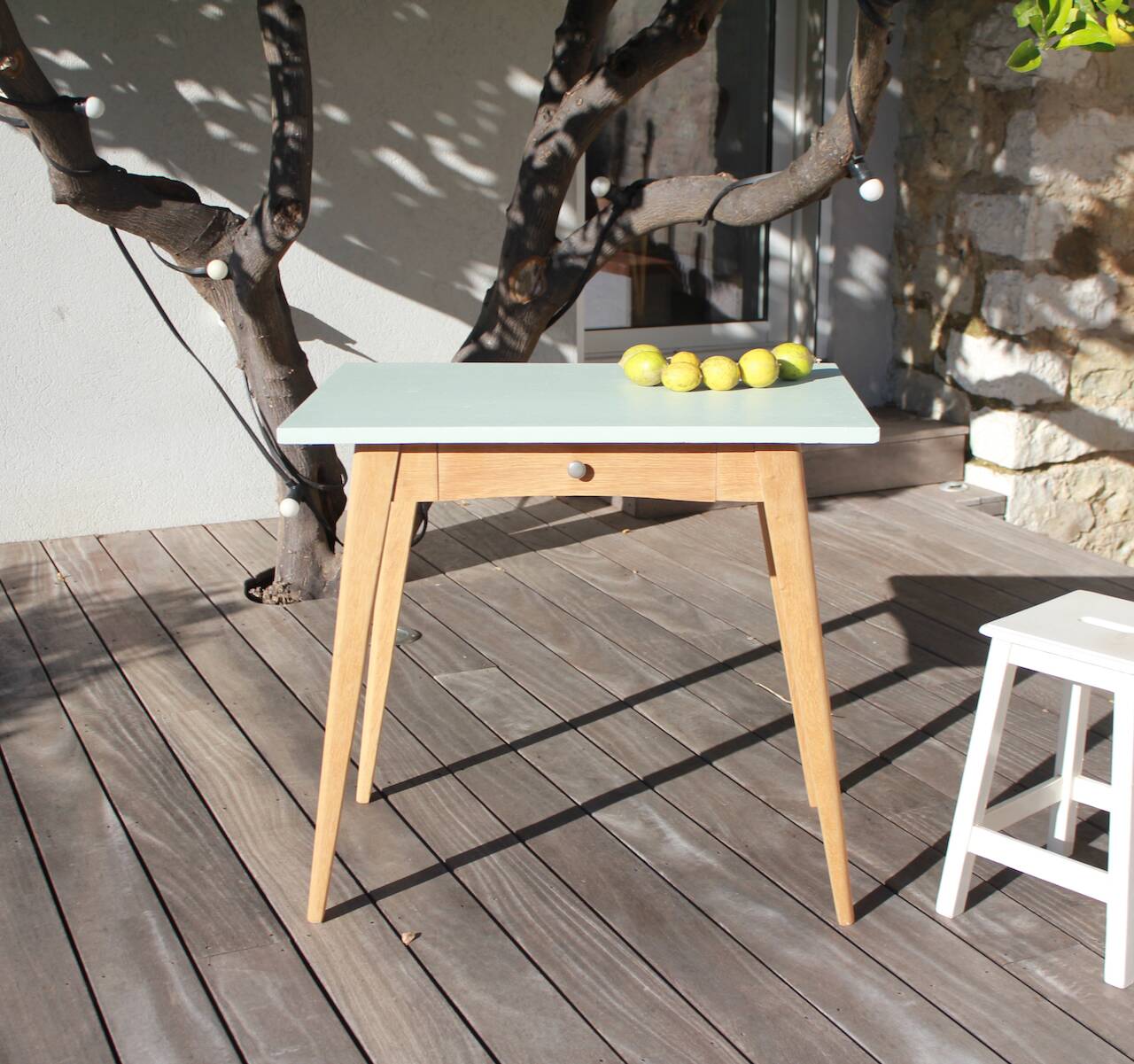 Vintage desk table with compass legs