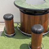Rare : Bar Demi Lune Art déco Palissandre Marbre circa 1950 / 3 tabourets