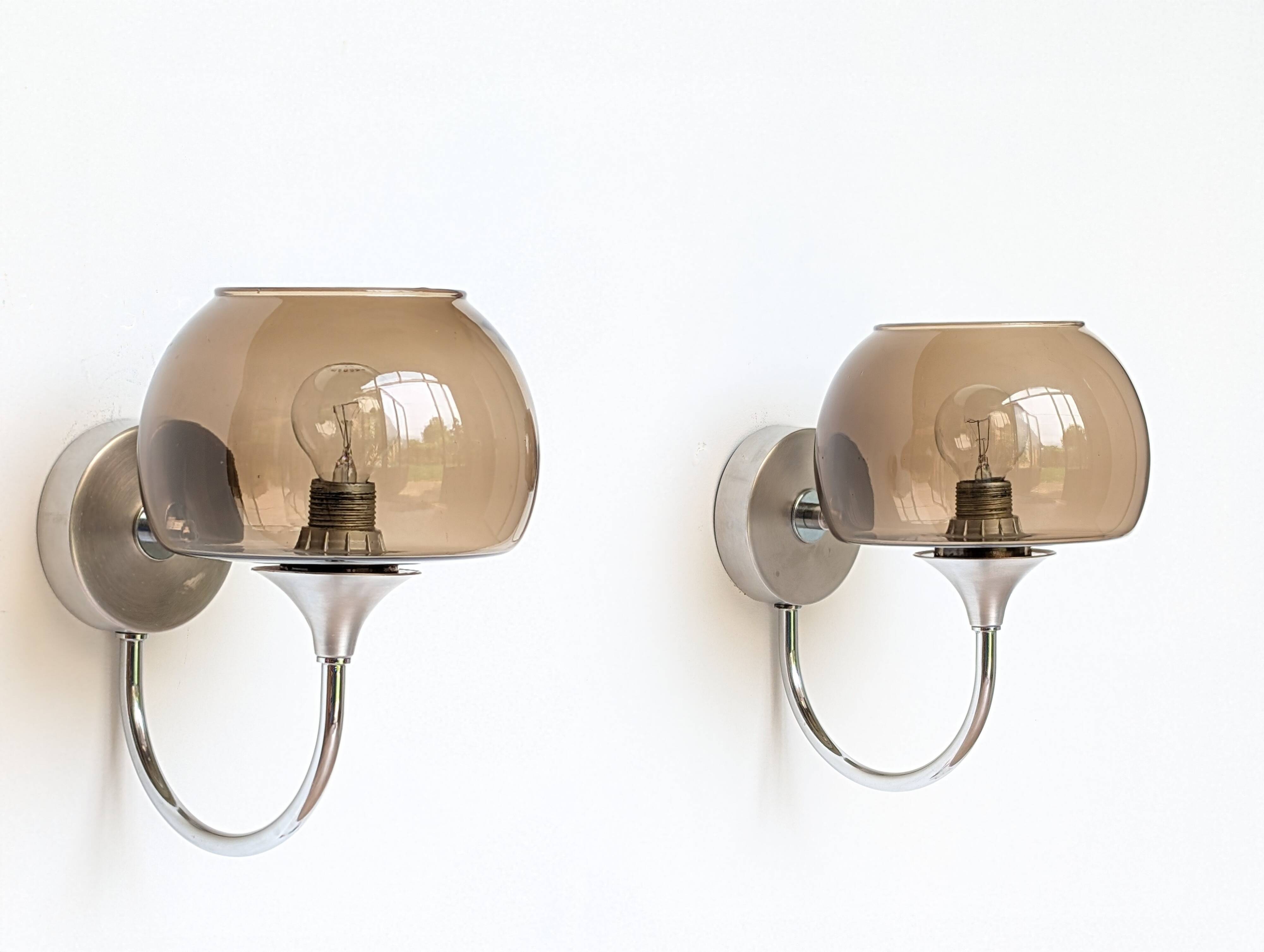 Pair of chrome and glass wall lights