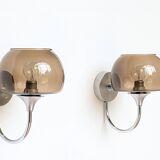 Pair of chrome and glass wall lights
