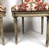 Pair of Louis XVI style chairs, molded beech, gray lacquered. Nineteenth