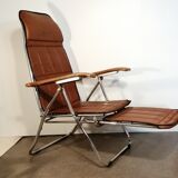 Maule Marga brown leatherette reclining and folding armchair made in Italy vintage 1970