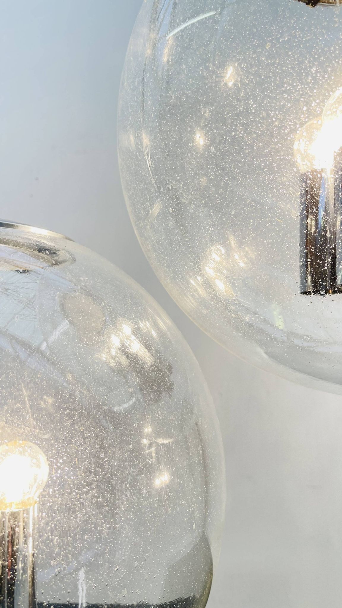 Chrome and bubbled glass balls pendants from the 1970's