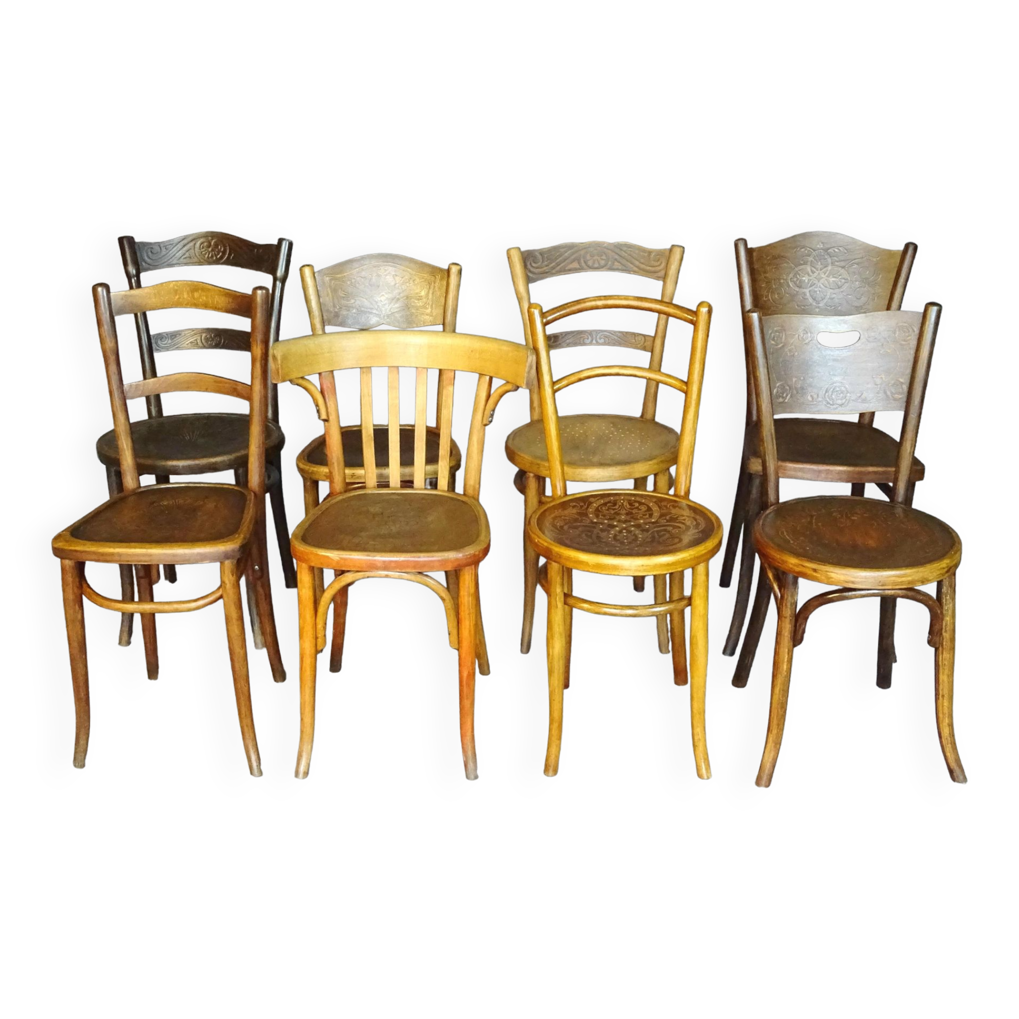 Set of eight bistro chair -1910... 1940- wooden seats.