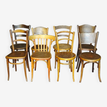 Set de huit chaise bistrot 1910 1940 assises bois