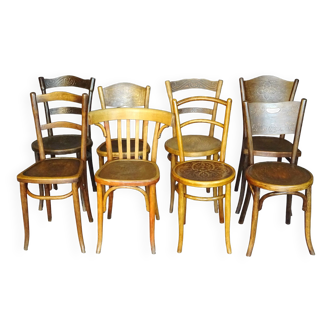 Set of eight bistro chair -1910... 1940- wooden seats.