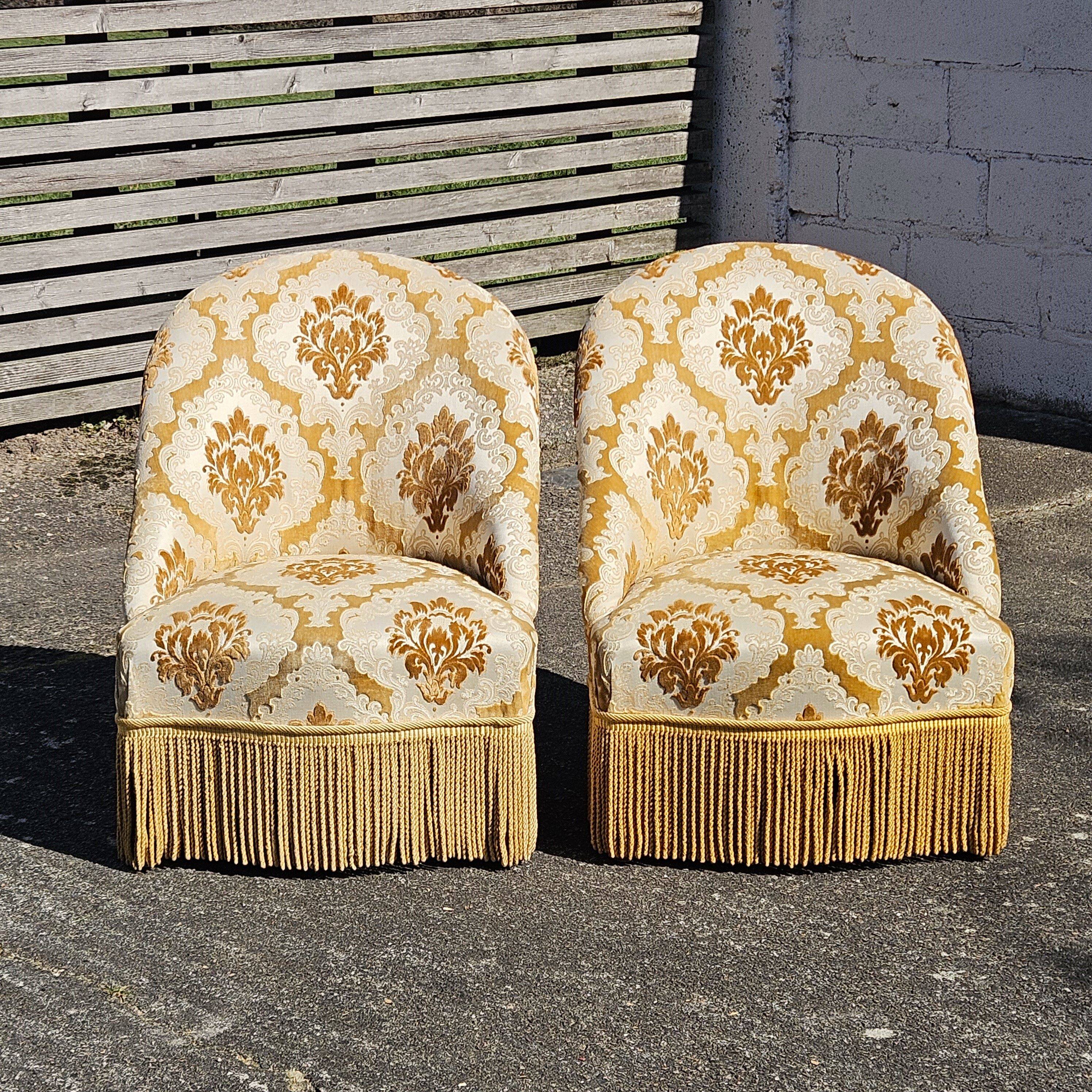 2 French Vintage Crapaud Seater-golden beige Cocktail Chairs 60s
