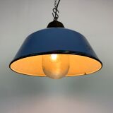 Industrial Blue Enamel and Cast Iron Pendant Light with Glass Cover, 1960s