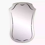 Free-form 60s screen-printed rearview mirror on gold frame