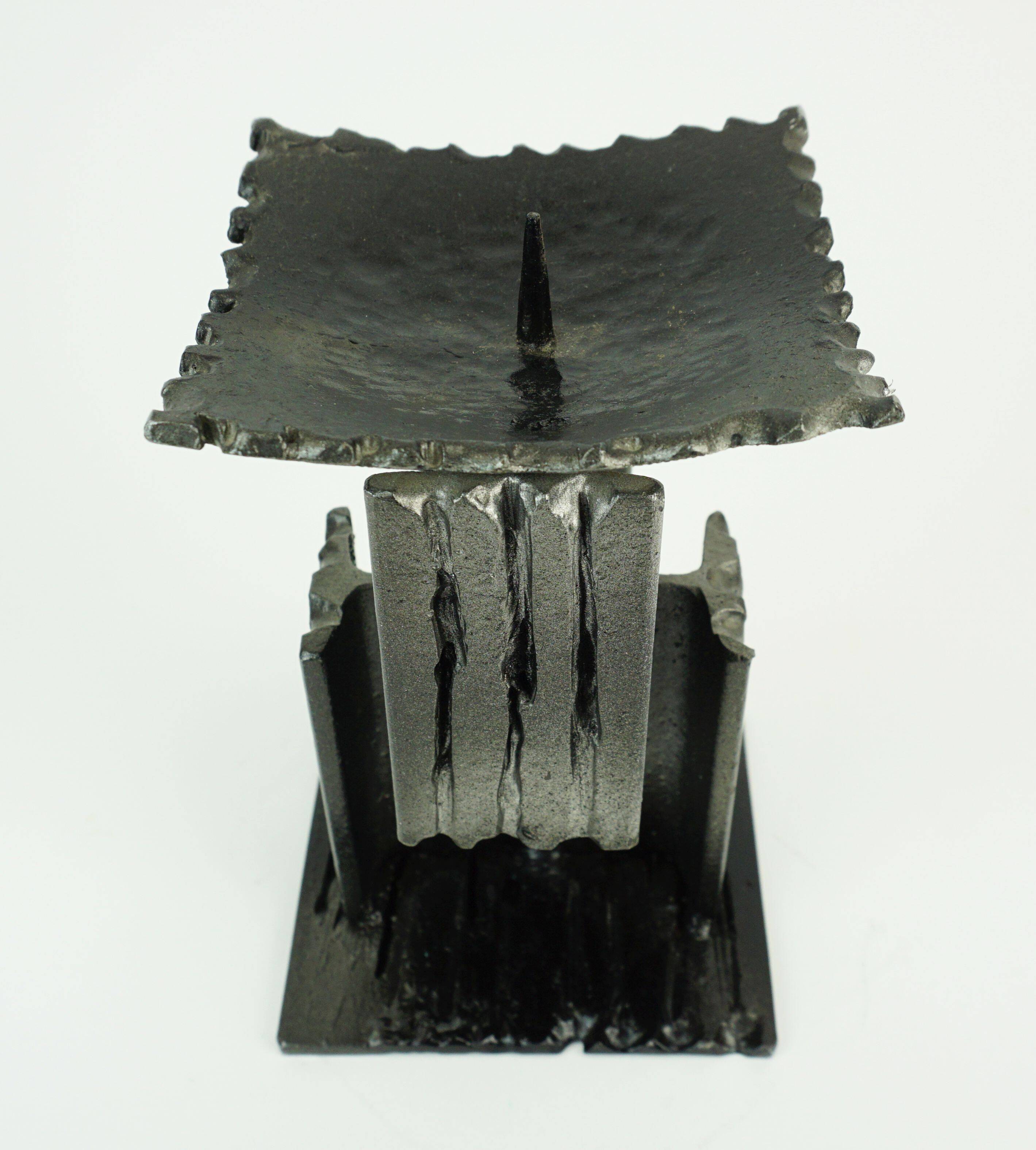 Mid century modern brutalist design iron candle holder