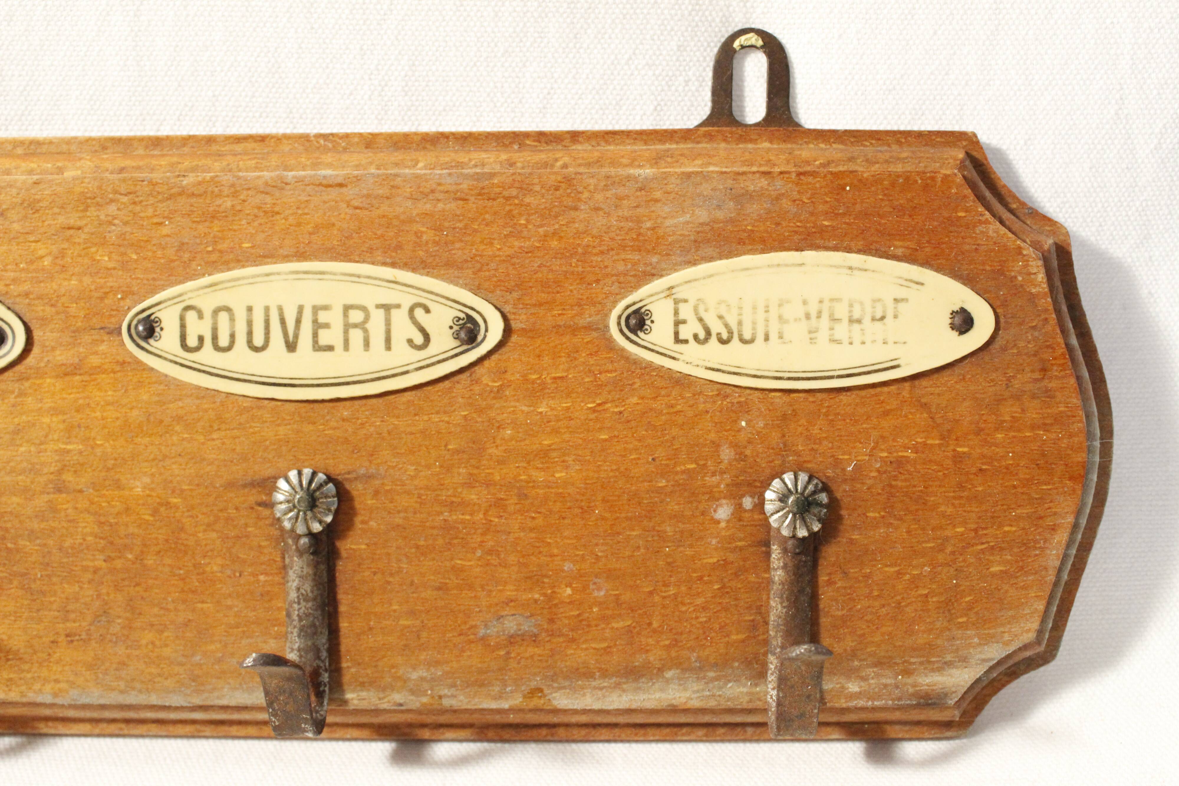 Vintage antique wooden tea towel holder 4 hooks