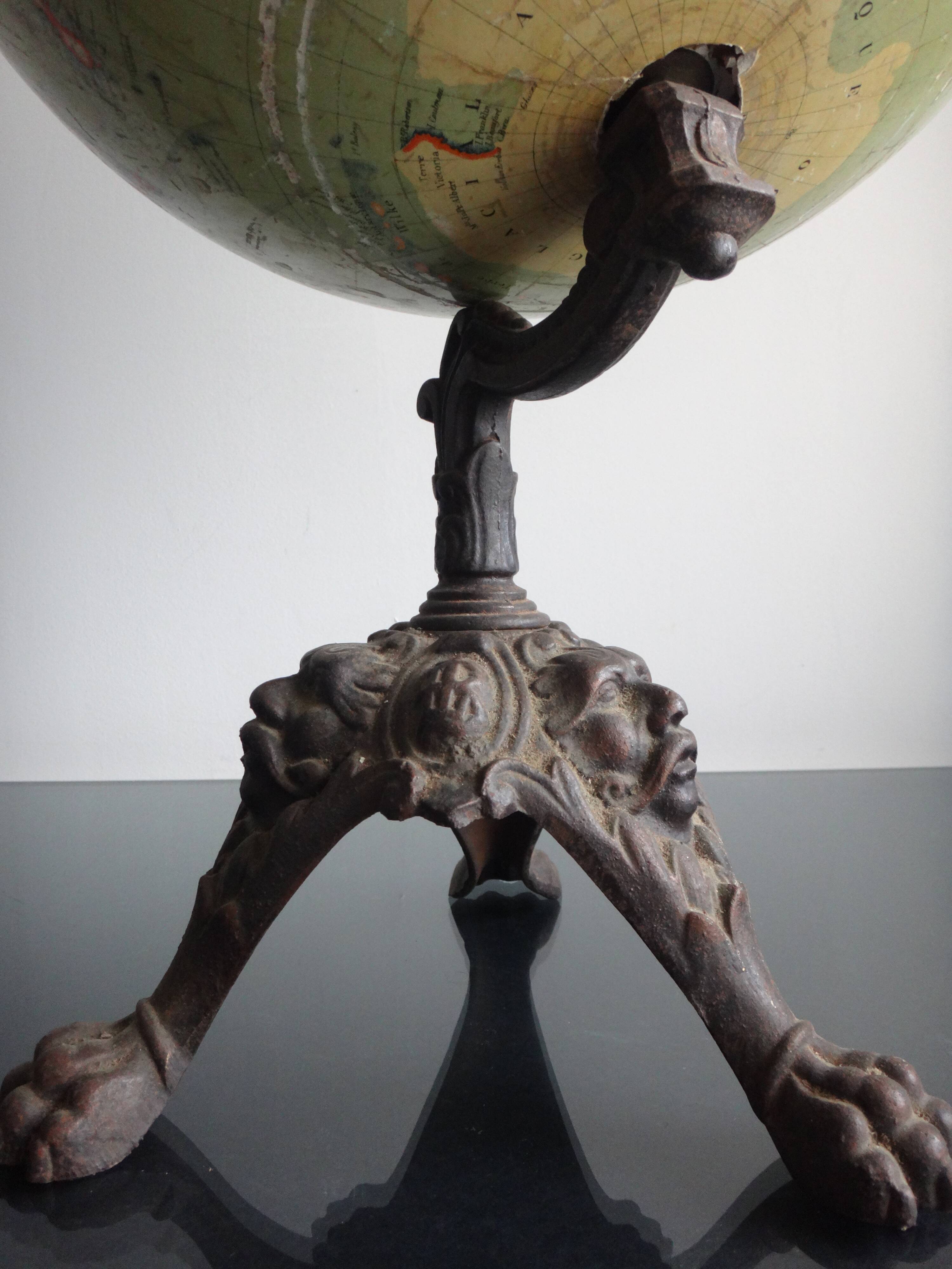 Earth globe l lebegue world map with cast 60cm paris xix