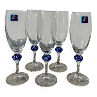 5 flûtes Luminarc en verre bleu