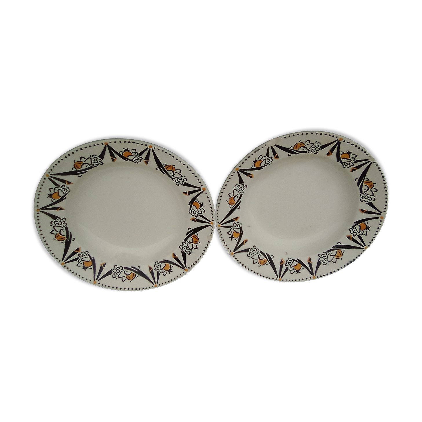 2 hollow plates in earthenware HBCM Creil Montereau diam 23 cm