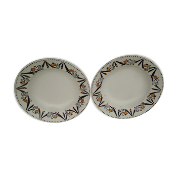 2 assiettes creuses en faïence HBCM Creil Montereau diam 23 cm
