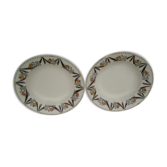 2 assiettes creuses en faïence HBCM Creil Montereau diam 23 cm