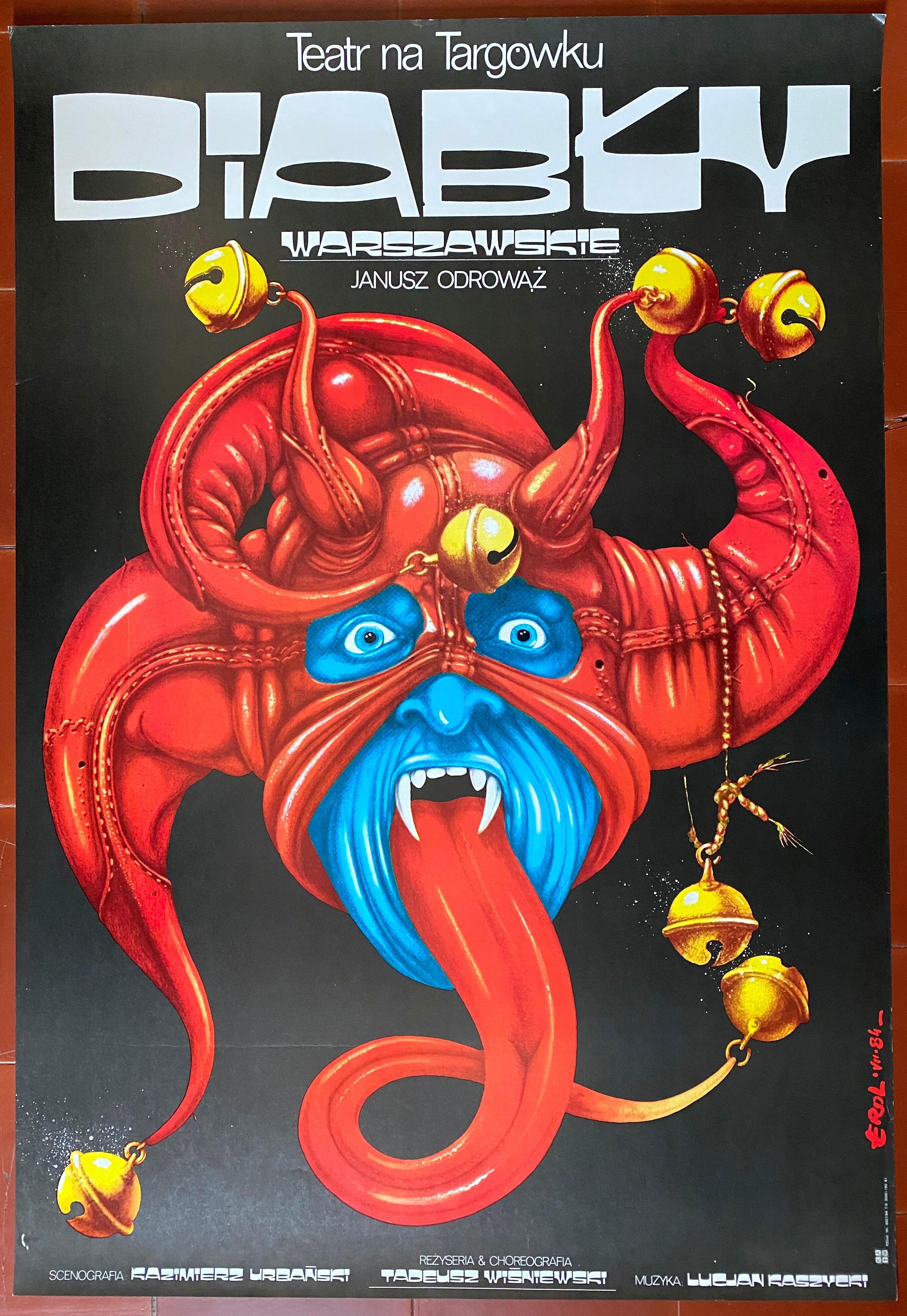 Affiche originale polonaise "Devils of Warsaw" Théâtre 67x97cm 1984
