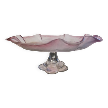 Mikasa pink floral embossed glass serving dish/fruit bowl