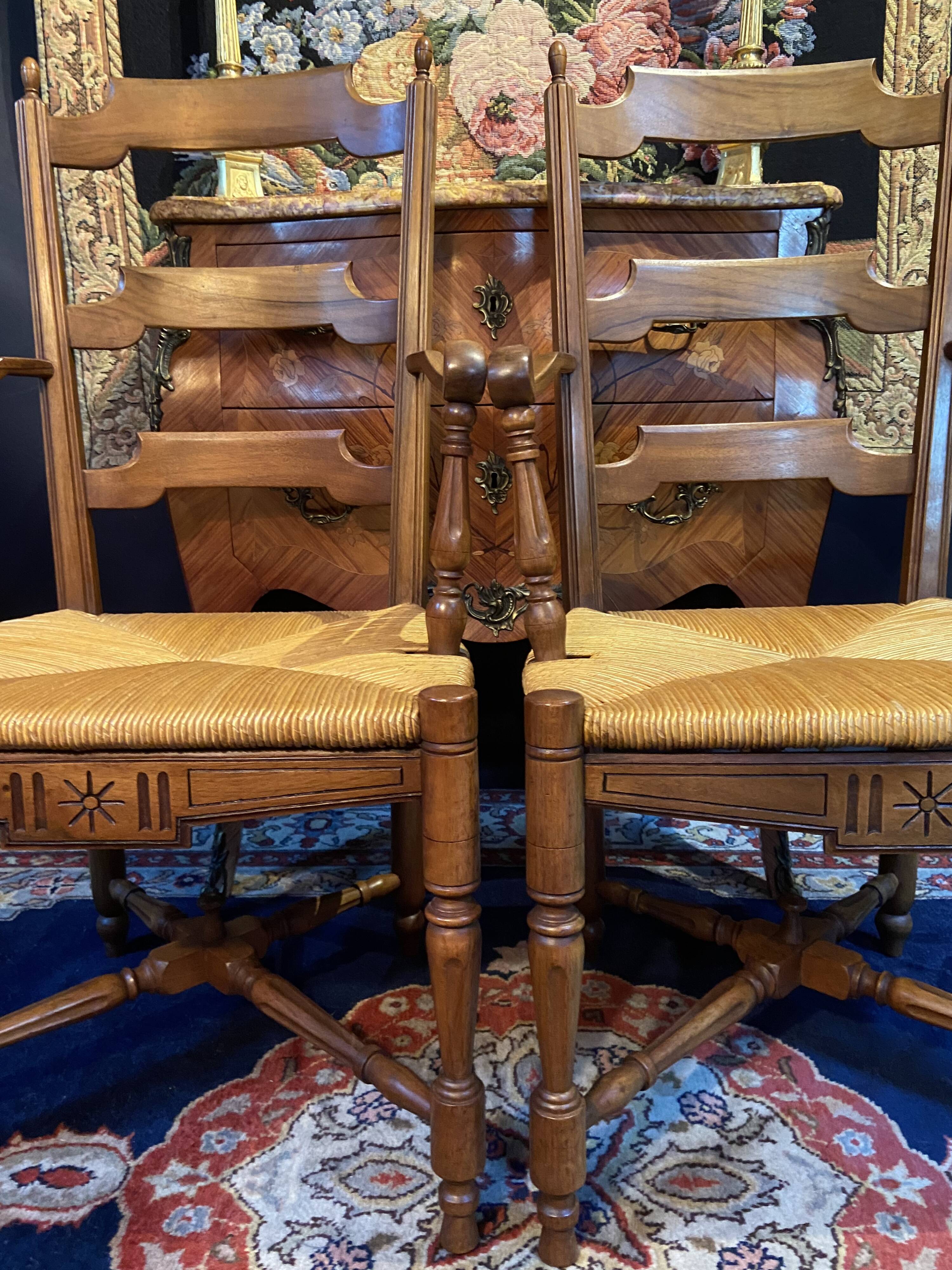 Pair of solid walnut armchairs in Provençal style