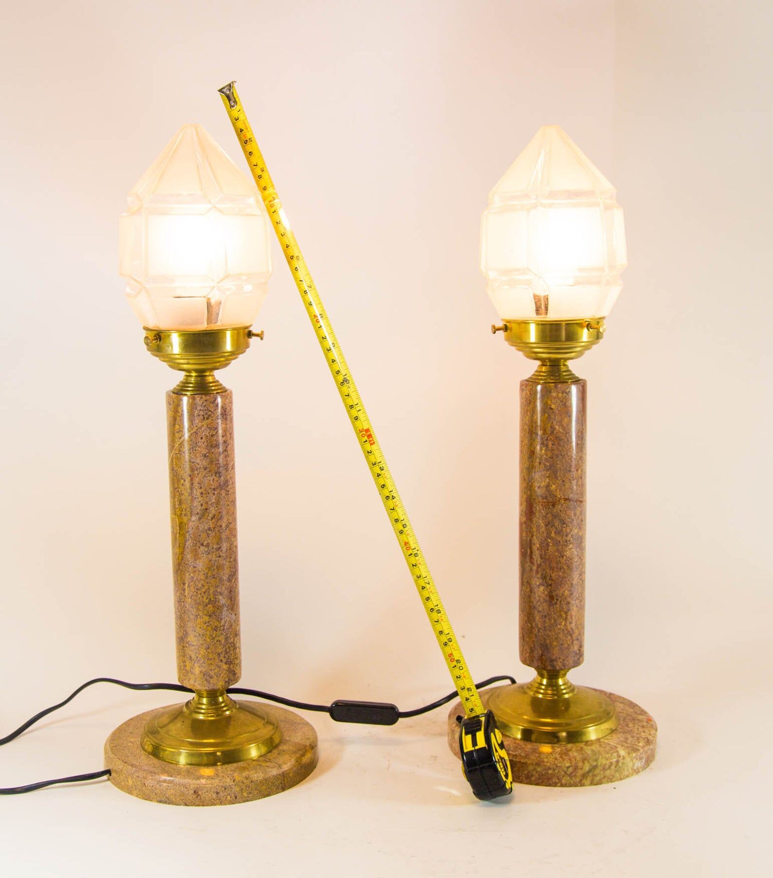 Set of XL Art Deco lamps in heavy marble