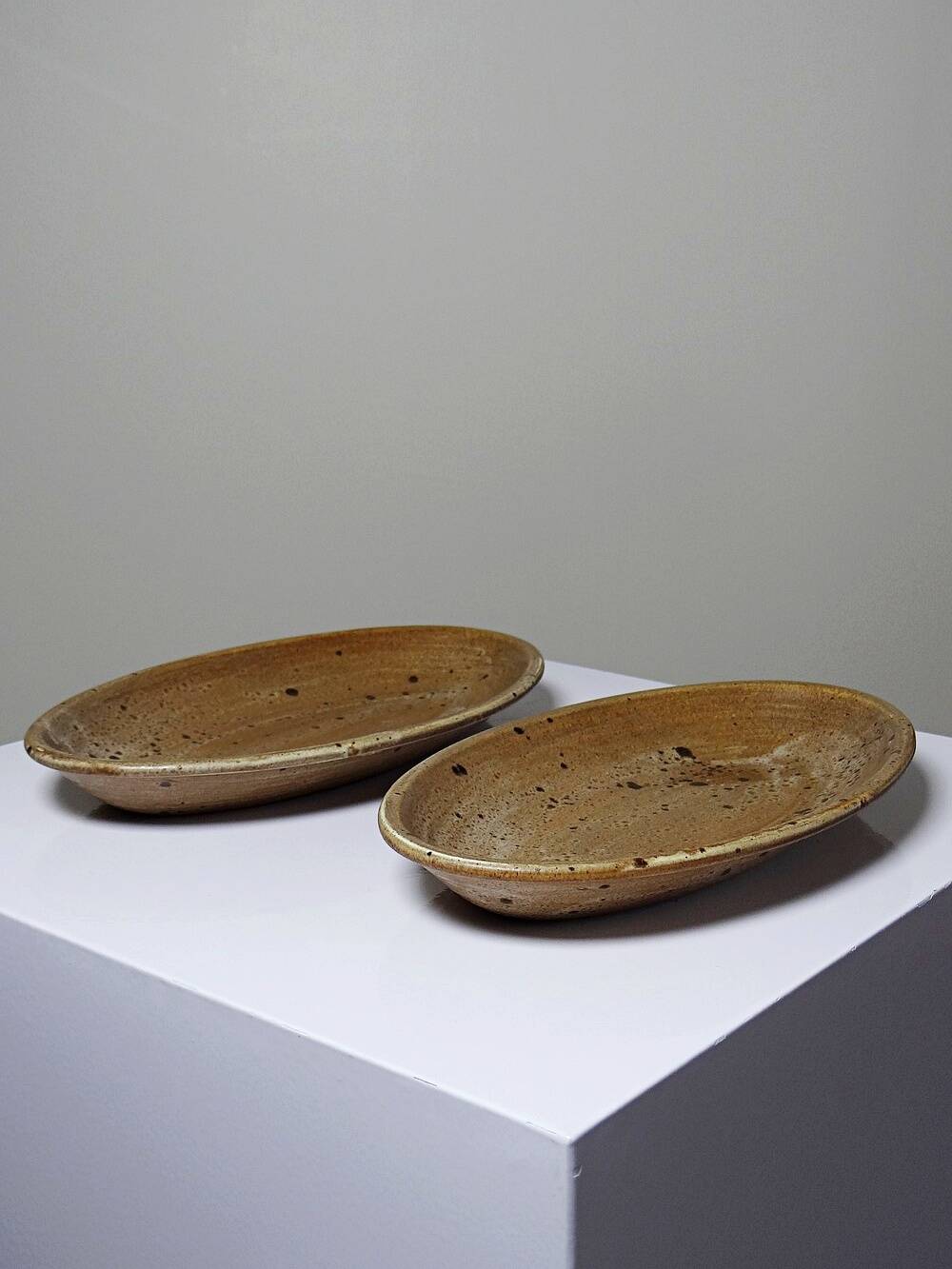 2 oval stoneware/ceramic dishes, vintage Salins, 1960s