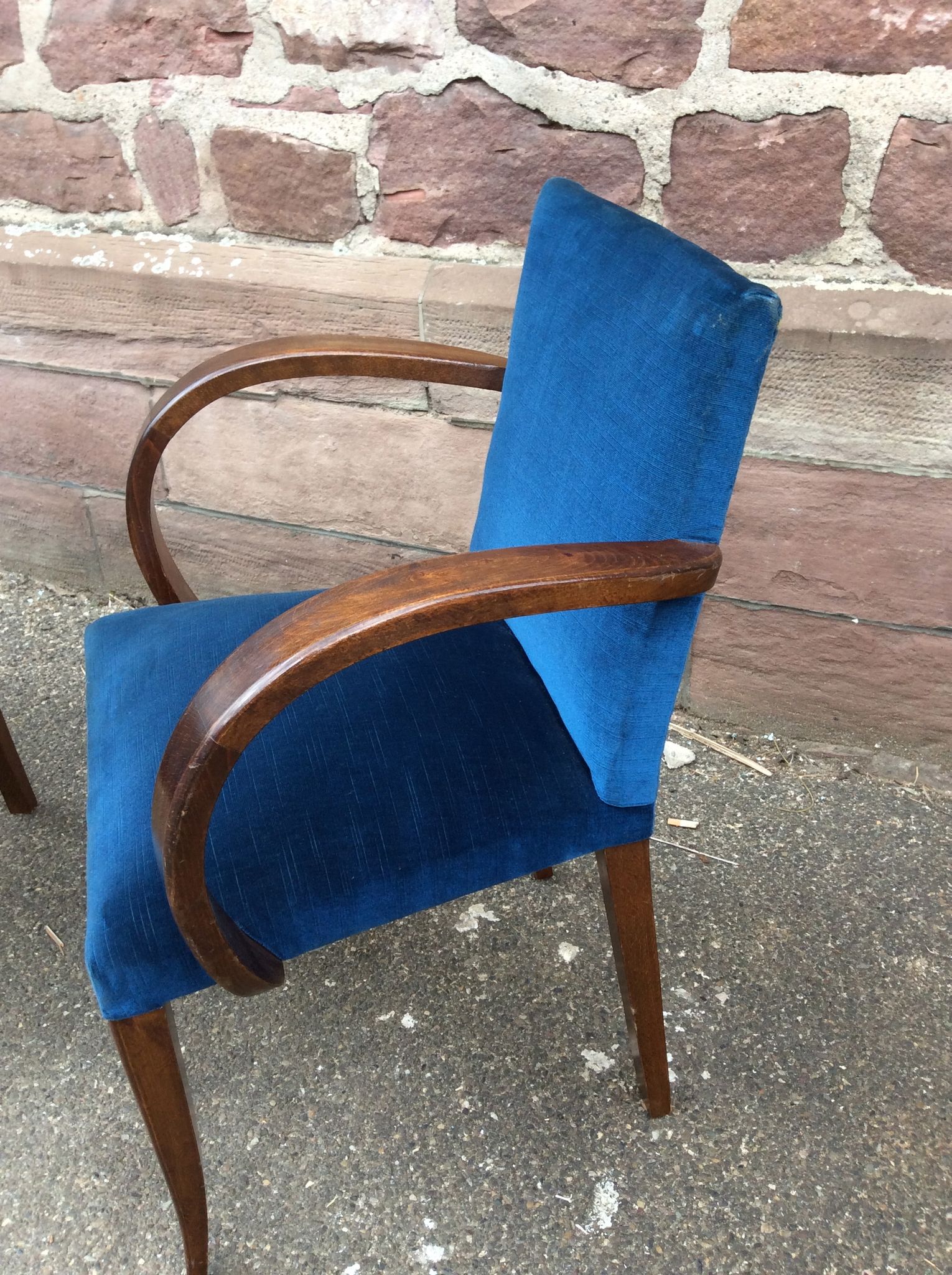 Pair of mid-century fabric bridge chairs 1950 no club chesterfield
