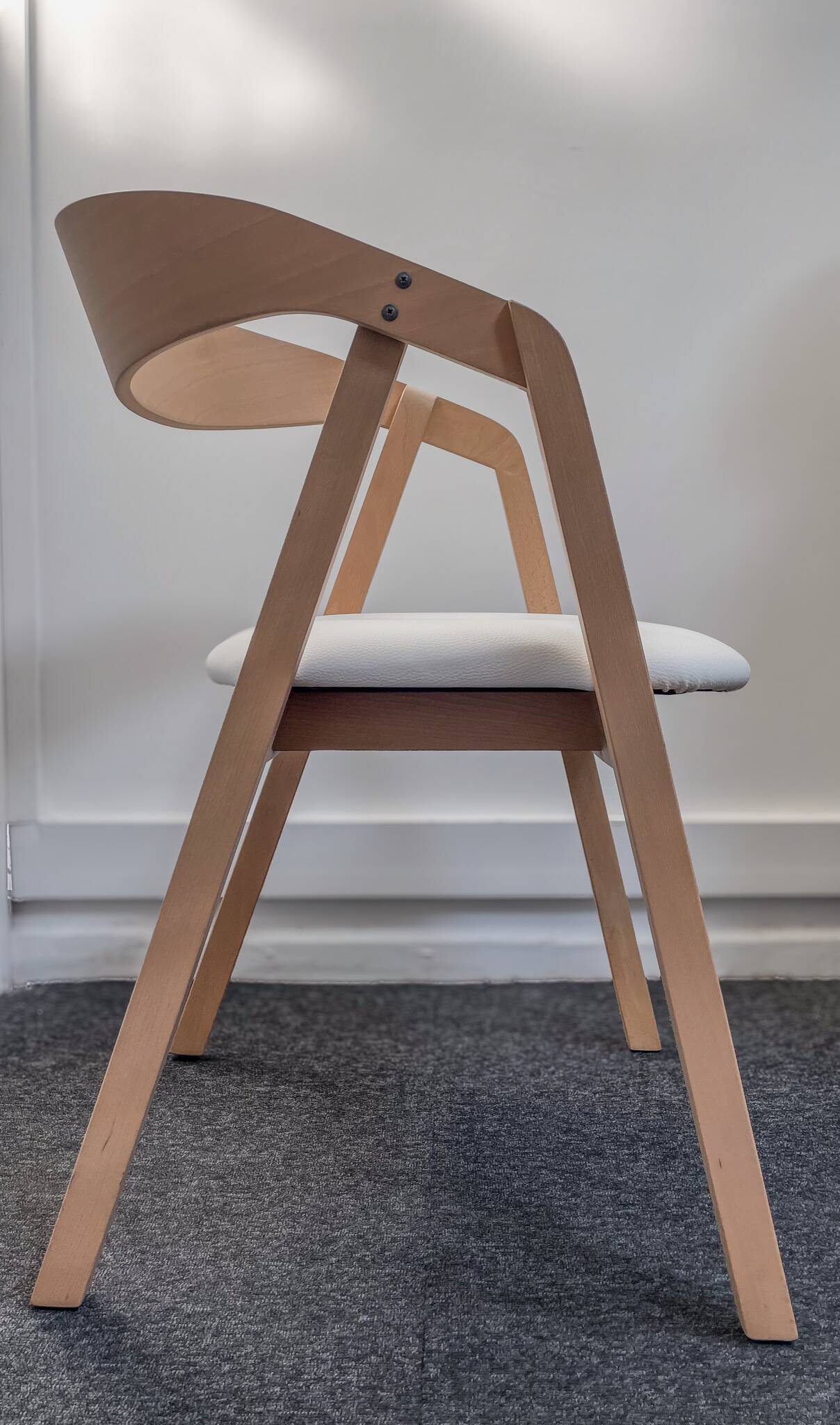 Professional chairs in beech and coated white textile