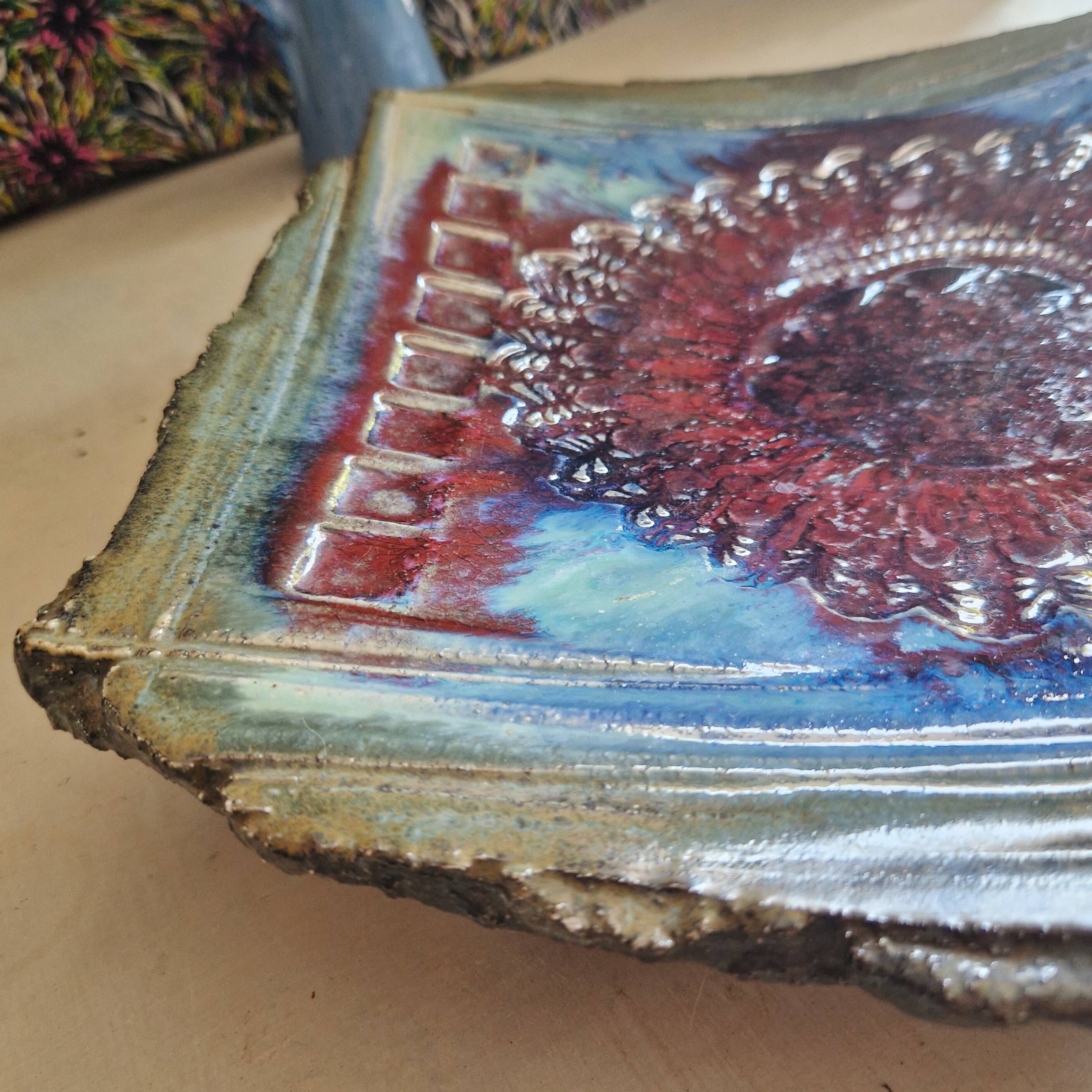 Dish on feet or storage compartment in enameled stoneware signed gerard tridot france