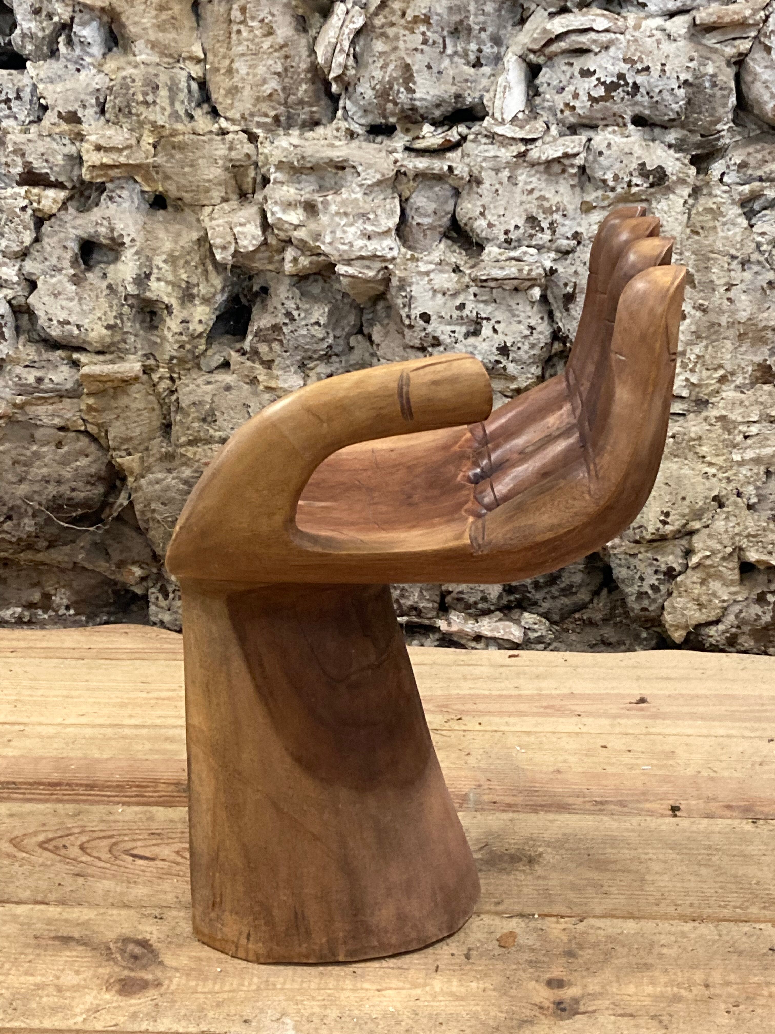 Unique vintage exotic wood hand chair, 70s