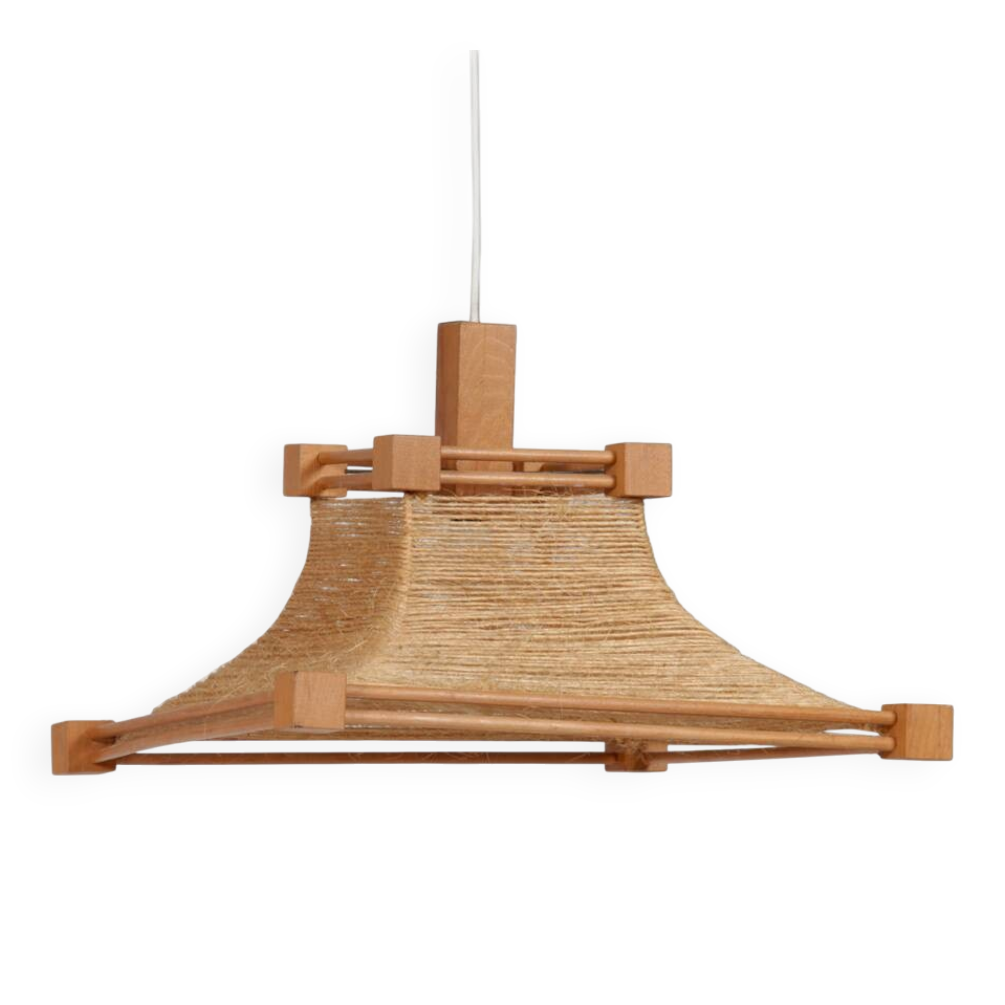 Vintage wooden and rope pendant light, 1960