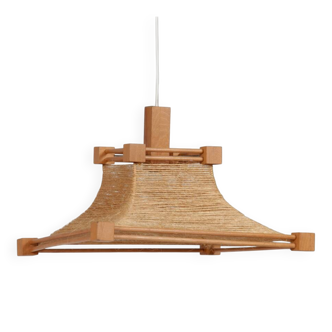 Vintage wooden and rope pendant light, 1960