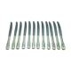 12 silver metal knives.