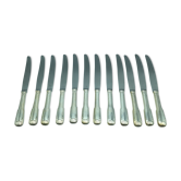 12 silver metal knives.
