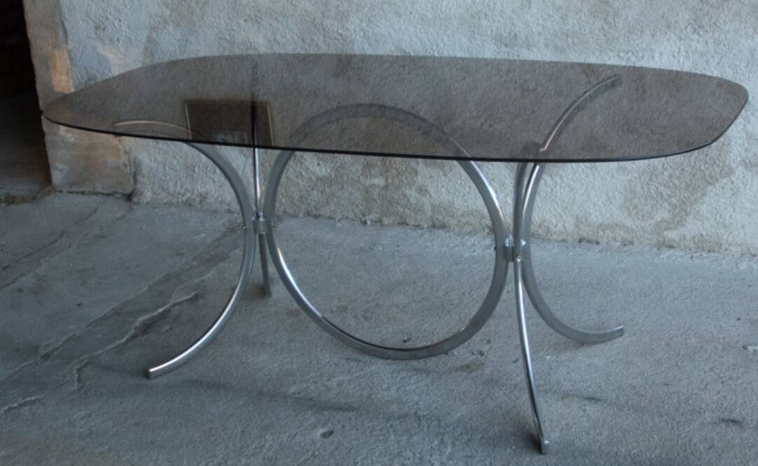 Vintage Italian glass and metal table 1970